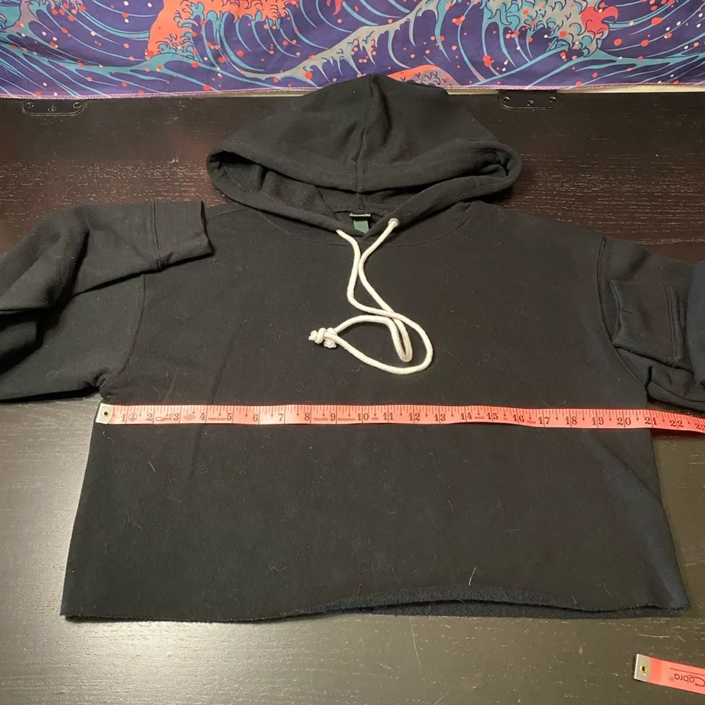 Wild fable Black Cripped Hoodie with White Drawcord - Picture 3 of 5